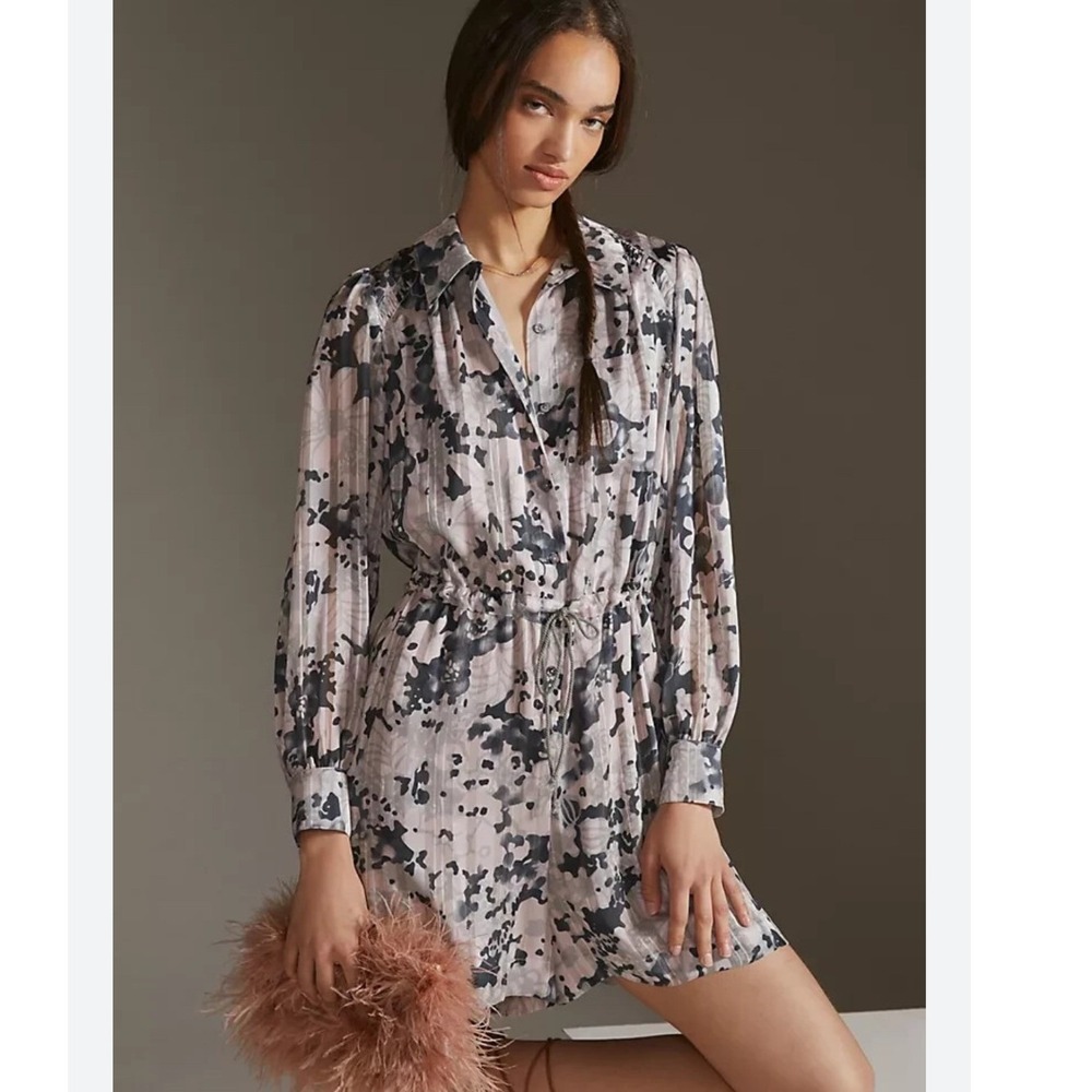 TINY Anthropologie Aurora Floral Print Collared Button Front Waist Romper Size S